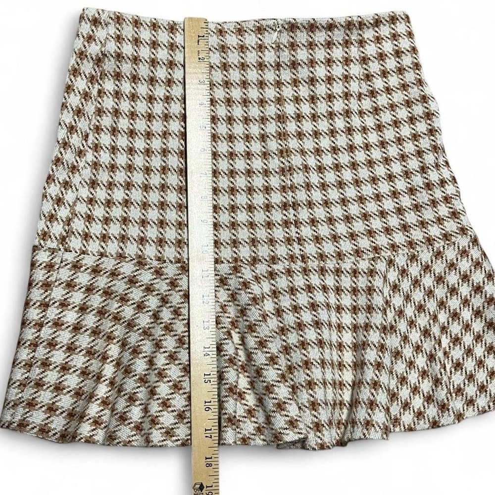 Sadie & Sage Mini Skirt Women's Size Large Brown Back Zip Ruffle Houndstooth - Picture 7 of 7